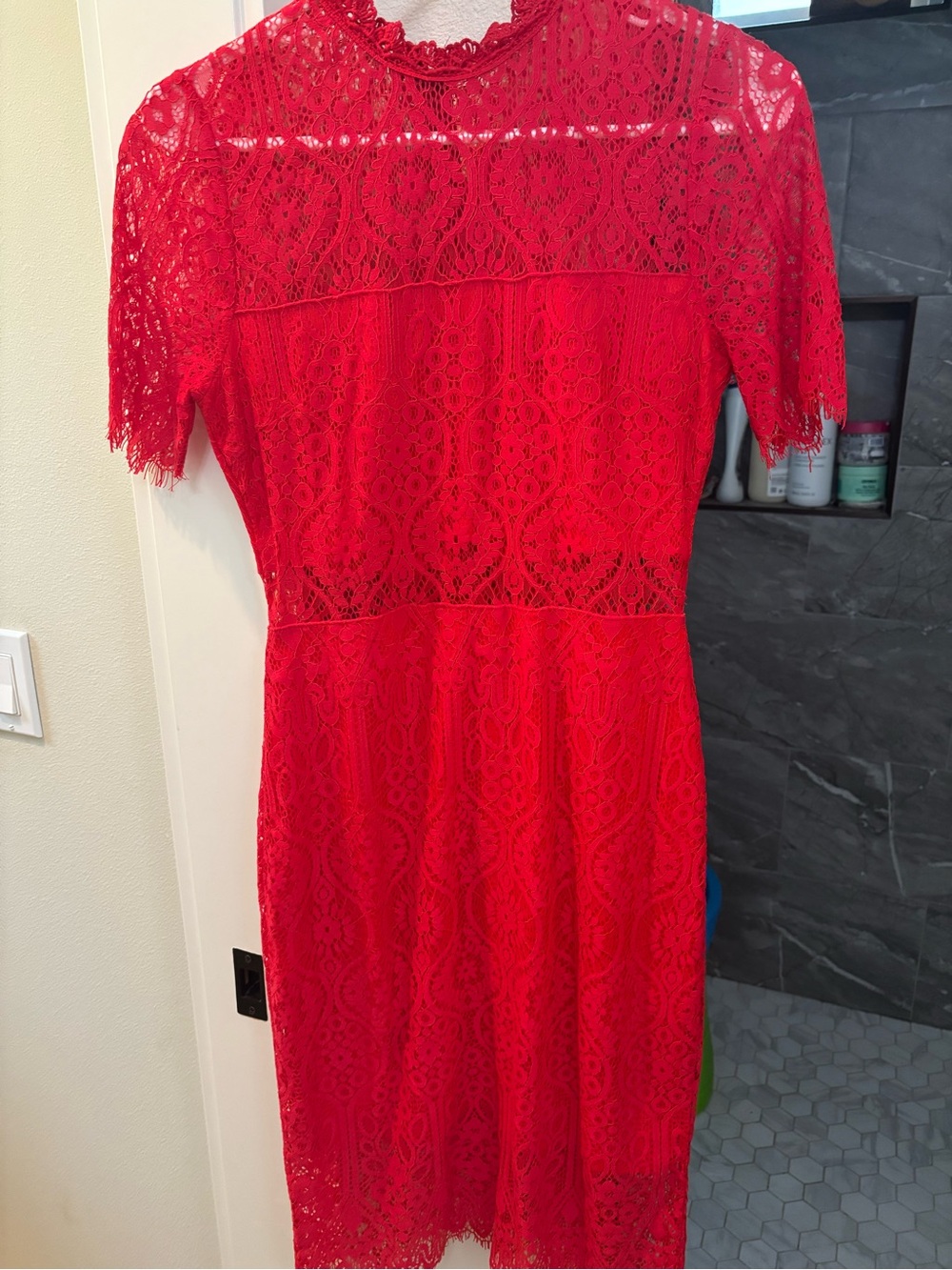 Lulu's Red Lace Midi Dress with Short Sleeves